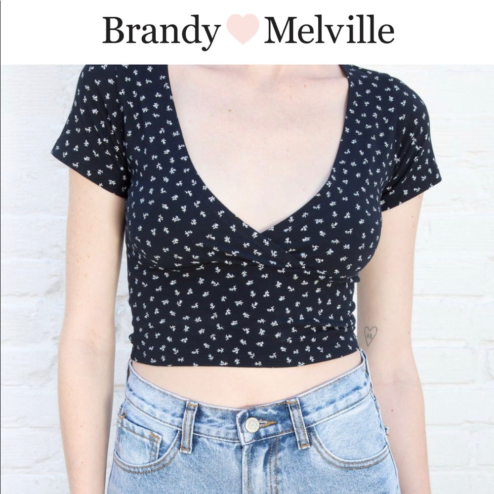 brandy melville black amara floral top